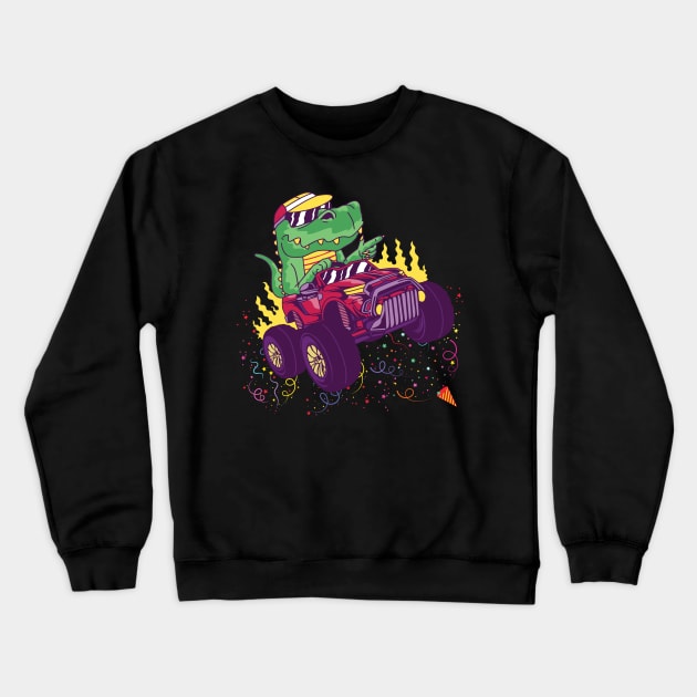 Kids T Rex Dinosaur Monster Truck Birthday Boys and Girls Crewneck Sweatshirt by IYearDesign